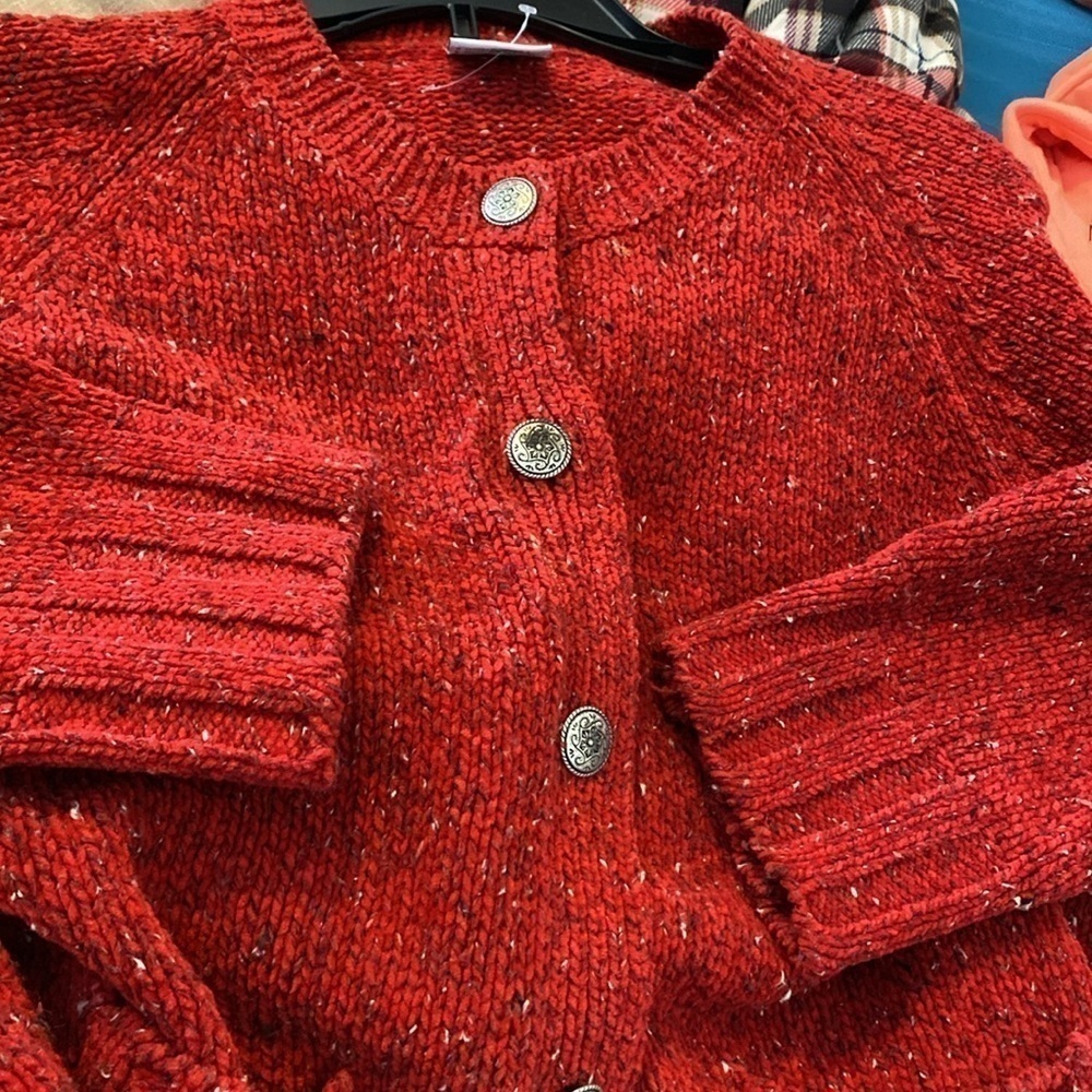 Columbia wool blend red speckled full button down cozy pocket sweater la… - Picture 10 of 10